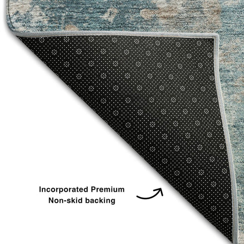 8' X 10' Teal And Ivory Abstract Washable Area Rug With UV Protection