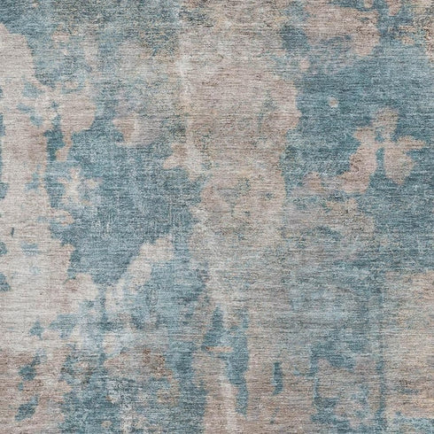 8' X 10' Teal And Ivory Abstract Washable Area Rug With UV Protection