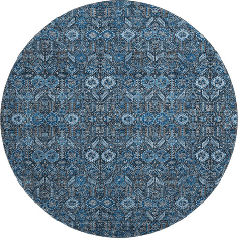 9' X 12' Blue And Ivory Tribal Washable Area Rug With UV Protection