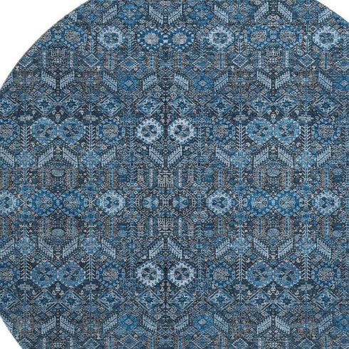 9' X 12' Blue And Ivory Tribal Washable Area Rug With UV Protection
