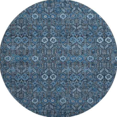 9' X 12' Blue And Ivory Tribal Washable Area Rug With UV Protection