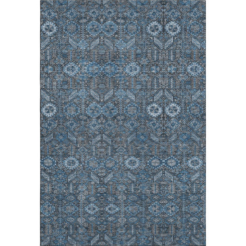 9' X 12' Blue And Ivory Tribal Washable Area Rug With UV Protection