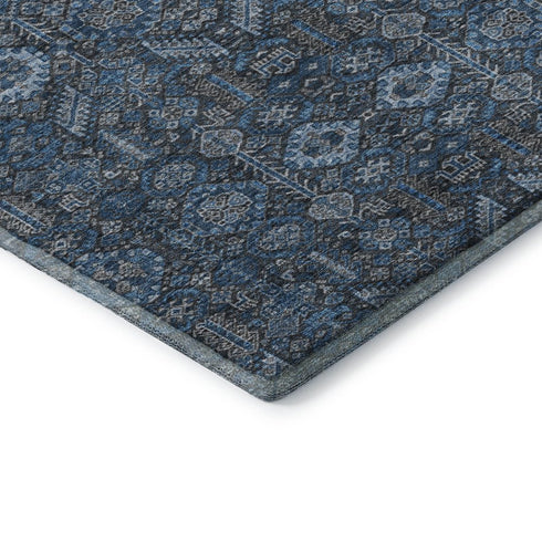 9' X 12' Blue And Ivory Tribal Washable Area Rug With UV Protection