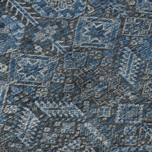 9' X 12' Blue And Ivory Tribal Washable Area Rug With UV Protection