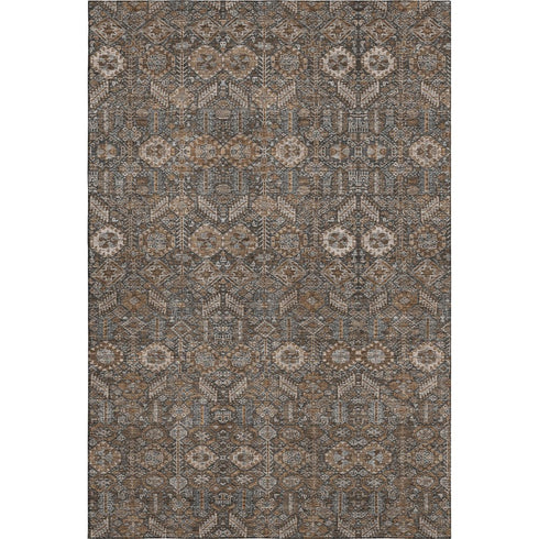 9' X 12' Chocolate And Gray Tribal Washable Area Rug With UV Protection