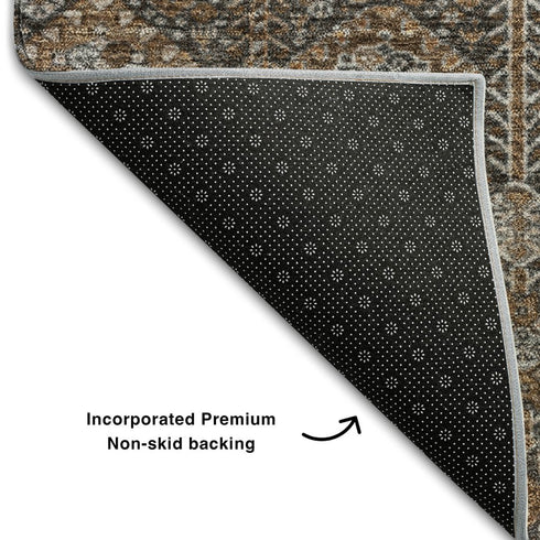 9' X 12' Chocolate And Gray Tribal Washable Area Rug With UV Protection