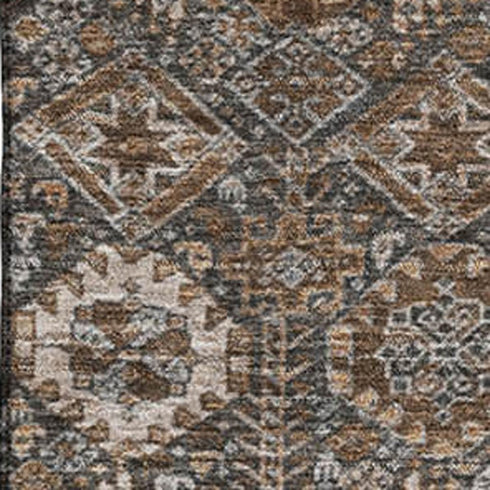 9' X 12' Chocolate And Gray Tribal Washable Area Rug With UV Protection