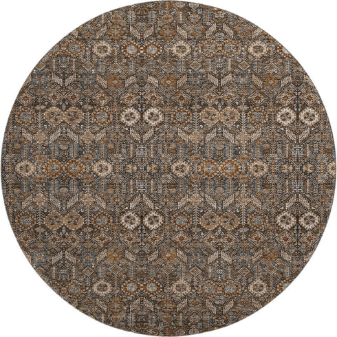 9' X 12' Chocolate And Gray Tribal Washable Area Rug With UV Protection
