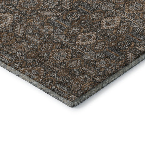 9' X 12' Chocolate And Gray Tribal Washable Area Rug With UV Protection