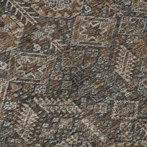 9' X 12' Chocolate And Gray Tribal Washable Area Rug With UV Protection