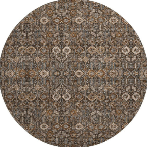 9' X 12' Chocolate And Gray Tribal Washable Area Rug With UV Protection