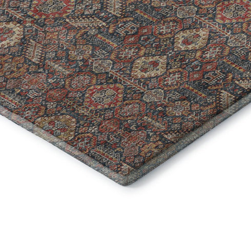 9' X 12' Red Gold And Gray Tribal Washable Area Rug With UV Protection