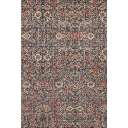 9' X 12' Red Gold And Gray Tribal Washable Area Rug With UV Protection