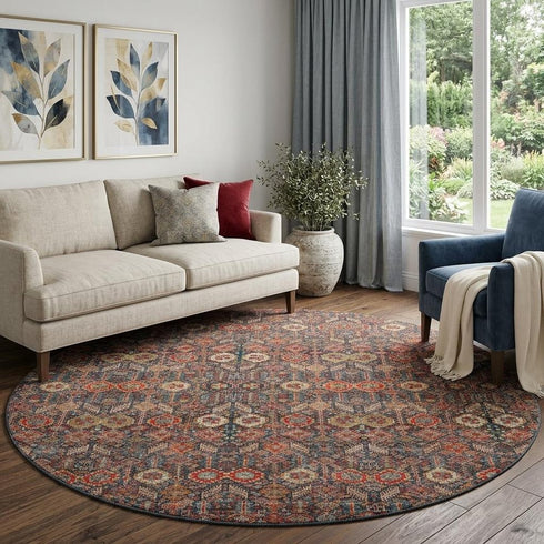 9' X 12' Red Gold And Gray Tribal Washable Area Rug With UV Protection