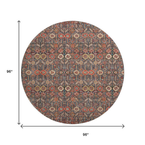 9' X 12' Red Gold And Gray Tribal Washable Area Rug With UV Protection