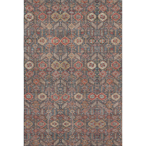 9' X 12' Red Gold And Gray Tribal Washable Area Rug With UV Protection