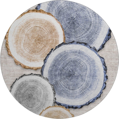 9' X 12' Beige Blue And Ivory Woodland Lodge Washable Area Rug With UV Protection