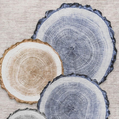 9' X 12' Beige Blue And Ivory Woodland Lodge Washable Area Rug With UV Protection