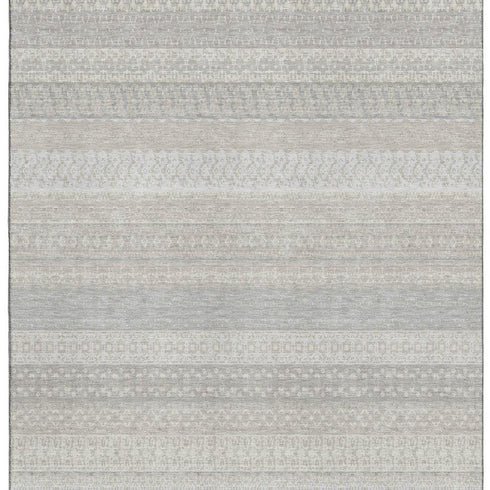 8' X 10' Ivory And Beige Striped Washable Area Rug With UV Protection