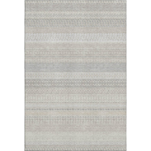 8' X 10' Ivory And Beige Striped Washable Area Rug With UV Protection