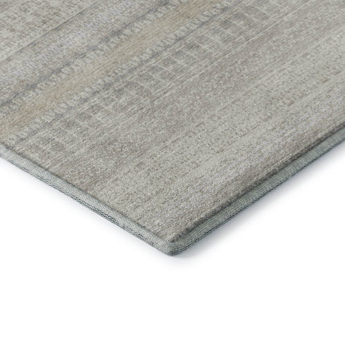 8' X 10' Ivory And Beige Striped Washable Area Rug With UV Protection