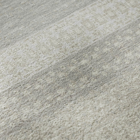 8' X 10' Ivory And Beige Striped Washable Area Rug With UV Protection