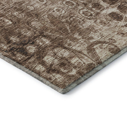 9' X 12' Chocolate And Beige Ikat Washable Area Rug With UV Protection