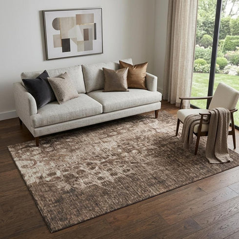 9' X 12' Chocolate And Beige Ikat Washable Area Rug With UV Protection