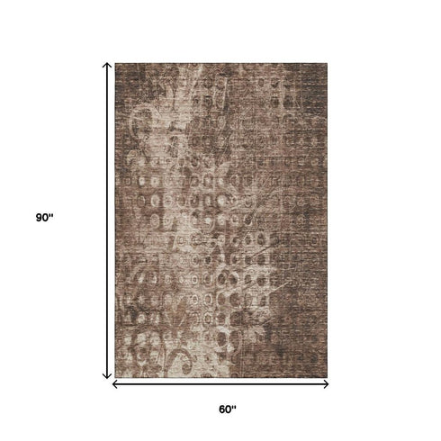 9' X 12' Chocolate And Beige Ikat Washable Area Rug With UV Protection