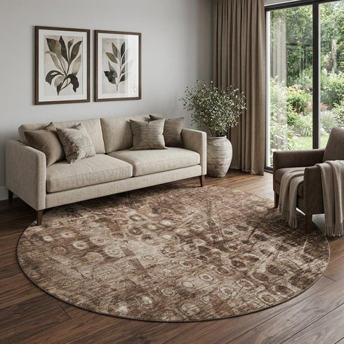 9' X 12' Chocolate And Beige Ikat Washable Area Rug With UV Protection
