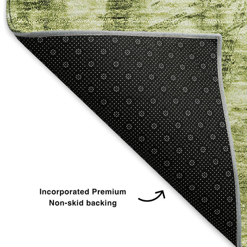 9' X 12' Olive Green And Ivory Ikat Washable Area Rug With UV Protection