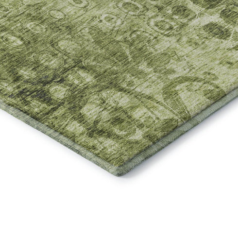 9' X 12' Olive Green And Ivory Ikat Washable Area Rug With UV Protection
