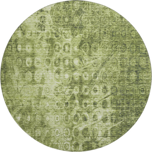 9' X 12' Olive Green And Ivory Ikat Washable Area Rug With UV Protection
