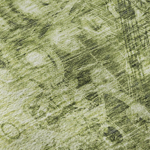 9' X 12' Olive Green And Ivory Ikat Washable Area Rug With UV Protection