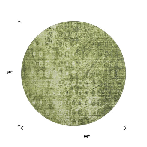 9' X 12' Olive Green And Ivory Ikat Washable Area Rug With UV Protection