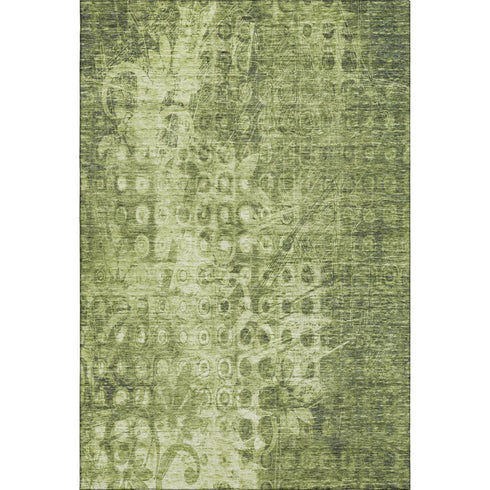 9' X 12' Olive Green And Ivory Ikat Washable Area Rug With UV Protection