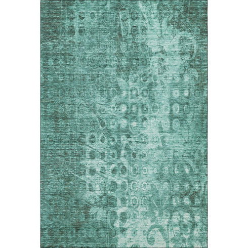 5' X 8' Teal And Ivory Ikat Washable Area Rug With UV Protection