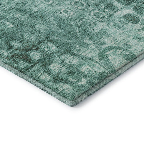5' X 8' Teal And Ivory Ikat Washable Area Rug With UV Protection