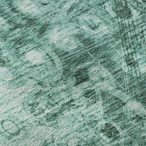 5' X 8' Teal And Ivory Ikat Washable Area Rug With UV Protection