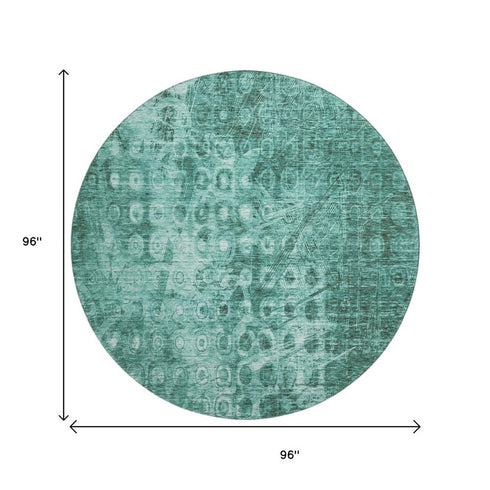 5' X 8' Teal And Ivory Ikat Washable Area Rug With UV Protection