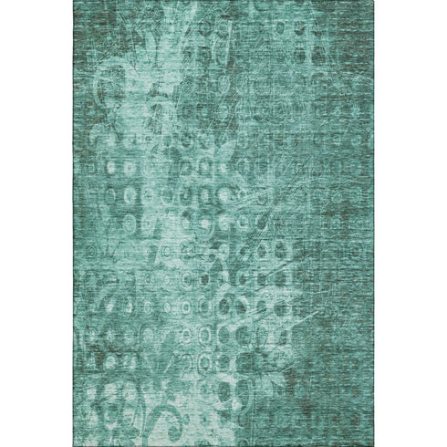 5' X 8' Teal And Ivory Ikat Washable Area Rug With UV Protection