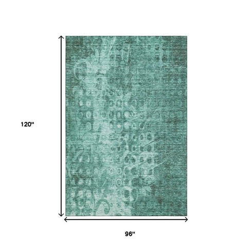 5' X 8' Teal And Ivory Ikat Washable Area Rug With UV Protection