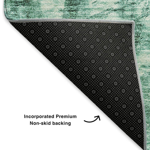 5' X 8' Teal And Ivory Ikat Washable Area Rug With UV Protection