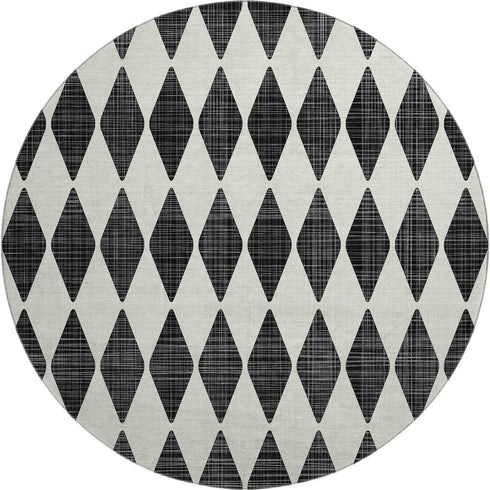 9' X 12' Black And Ivory Diamond Washable Area Rug With UV Protection