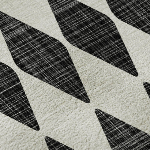 9' X 12' Black And Ivory Diamond Washable Area Rug With UV Protection