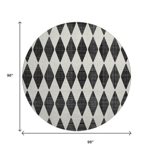 9' X 12' Black And Ivory Diamond Washable Area Rug With UV Protection