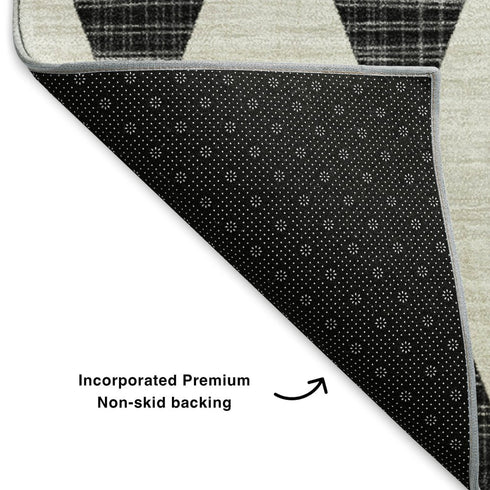 9' X 12' Black And Ivory Diamond Washable Area Rug With UV Protection