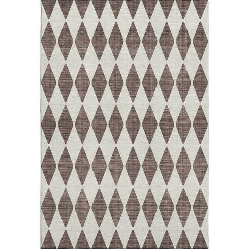 9' X 12' Brown And Ivory Diamond Washable Area Rug With UV Protection