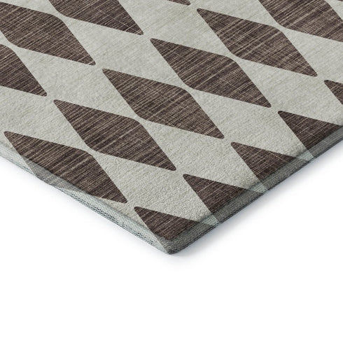 9' X 12' Brown And Ivory Diamond Washable Area Rug With UV Protection