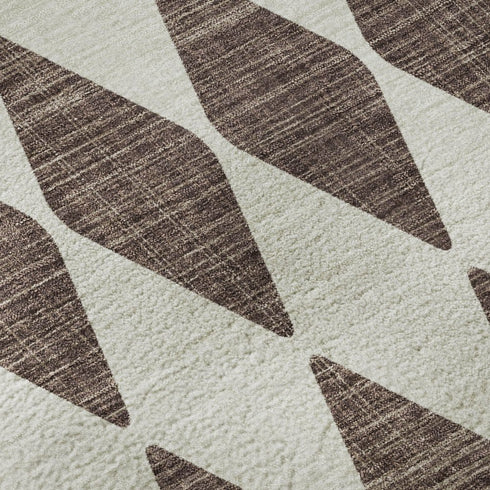 9' X 12' Brown And Ivory Diamond Washable Area Rug With UV Protection